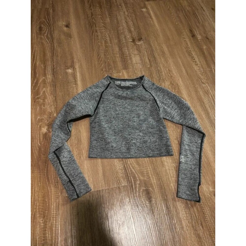 Pink Victoria’s Secret Active Heather Black Crop Seamless Long Sleeve Women’s M